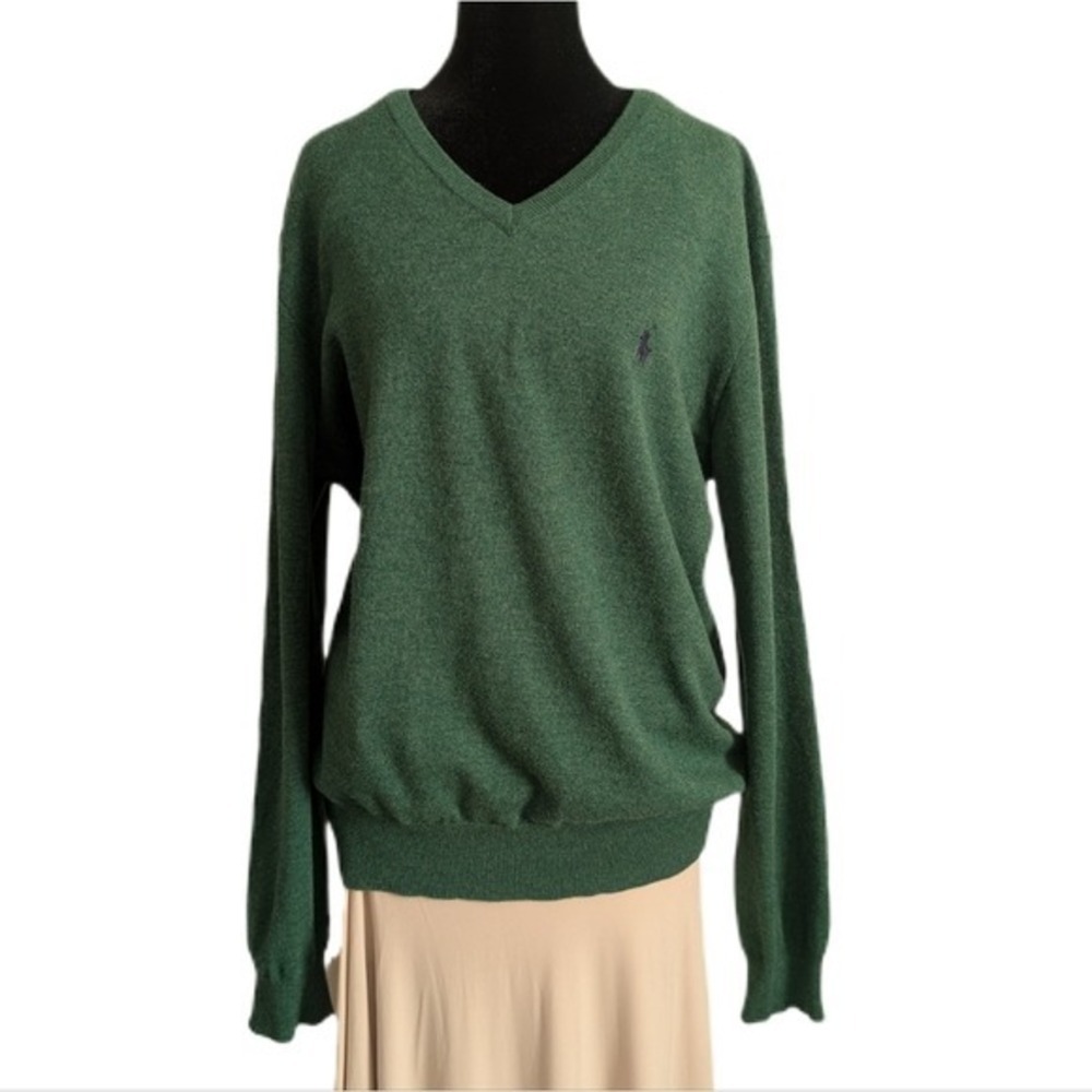 Ralph Lauren Vintage 90s Dark Academia Forest Green Merino Wool Sweatshirt - Picture 1 of 9